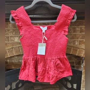 NWT Red Eyelet Smocked Top
